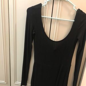 Sexy Long Sleeve Black Open Back Dress
